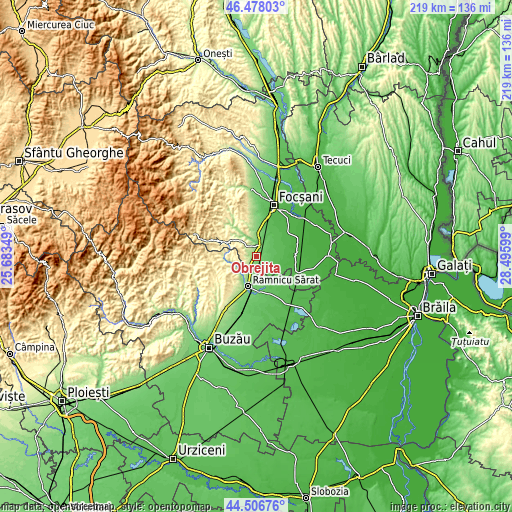 Topographic map of Obrejița