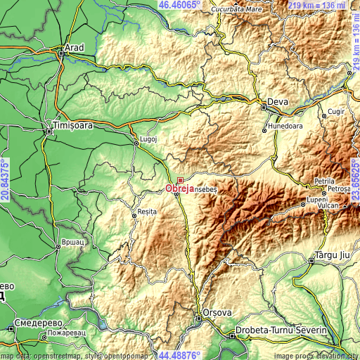 Topographic map of Obreja