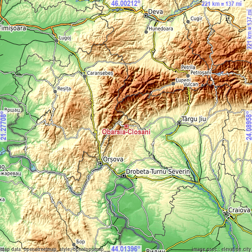 Topographic map of Obârşia-Cloşani