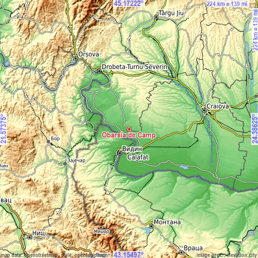 Topographic map of Obârșia de Câmp