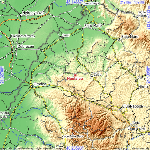 Topographic map of Nuşfalău