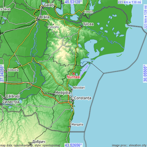 Topographic map of Nuntași