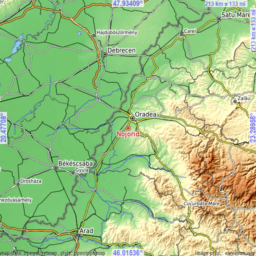 Topographic map of Nojorid