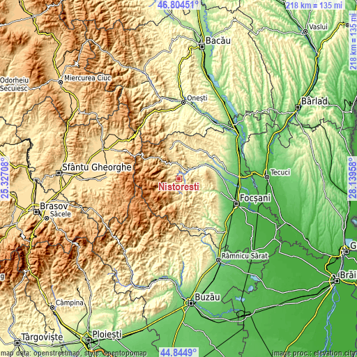 Topographic map of Nistoreşti