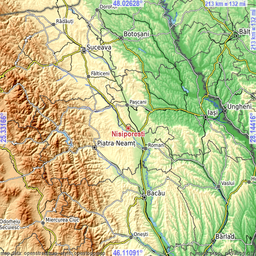 Topographic map of Nisiporești