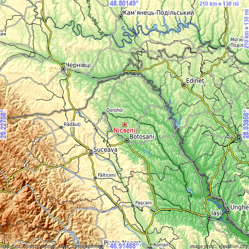 Topographic map of Nicşeni