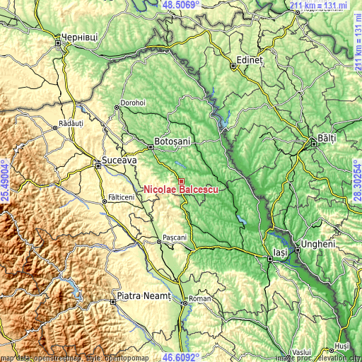 Topographic map of Nicolae Bălcescu