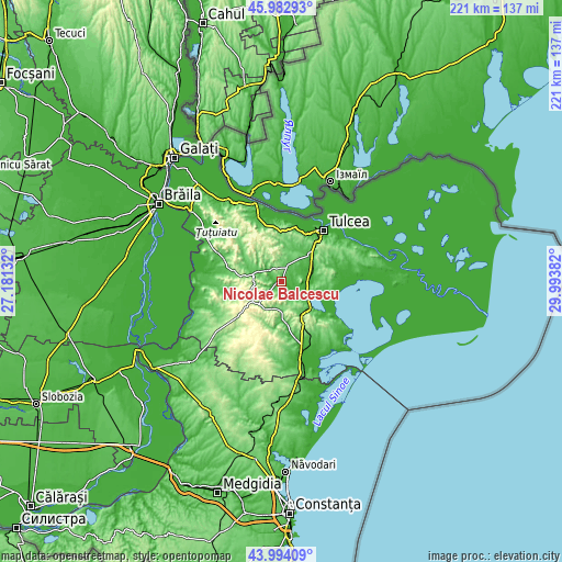 Topographic map of Nicolae Bălcescu