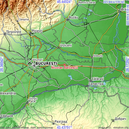 Topographic map of Nicolae Bălcescu