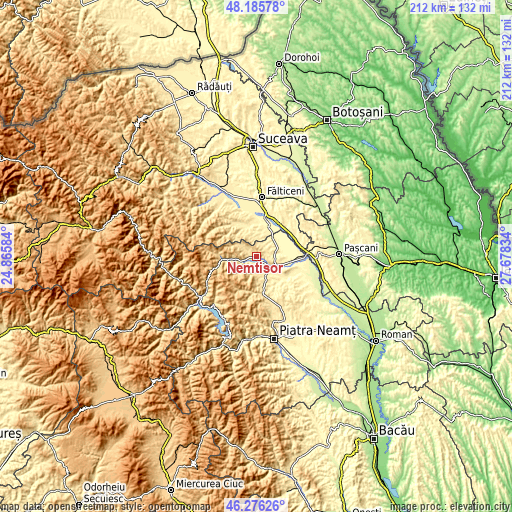 Topographic map of Nemțișor