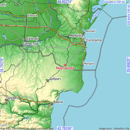 Topographic map of Negru Vodă