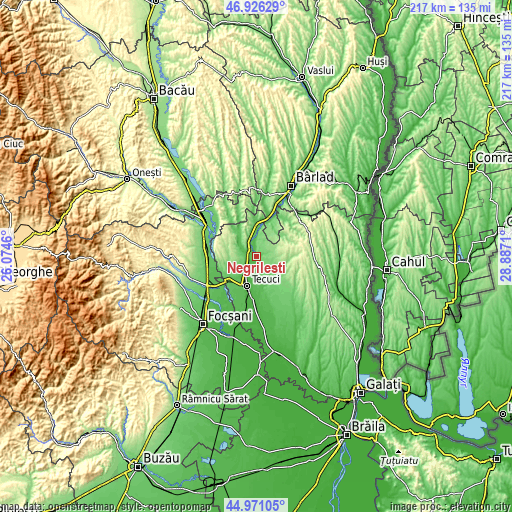 Topographic map of Negrilești