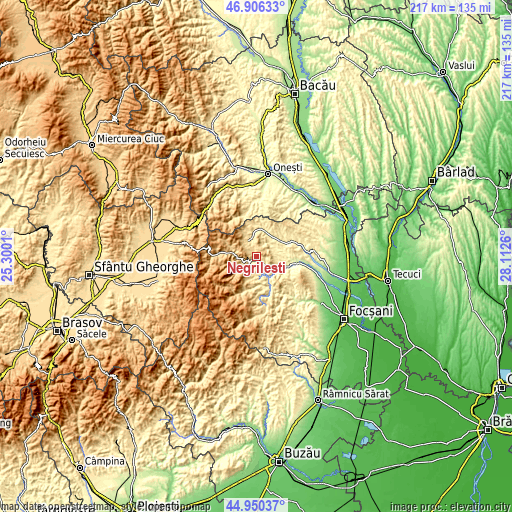 Topographic map of Negrilești