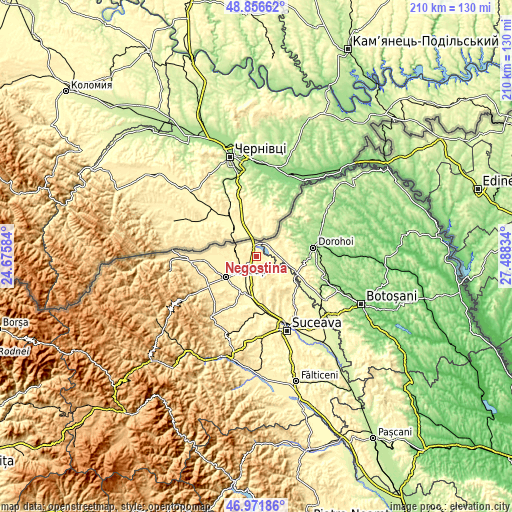 Topographic map of Negostina