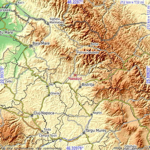 Topographic map of Năsăud