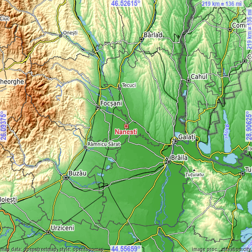 Topographic map of Năneşti