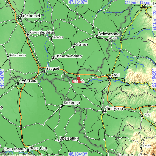 Topographic map of Nădlac