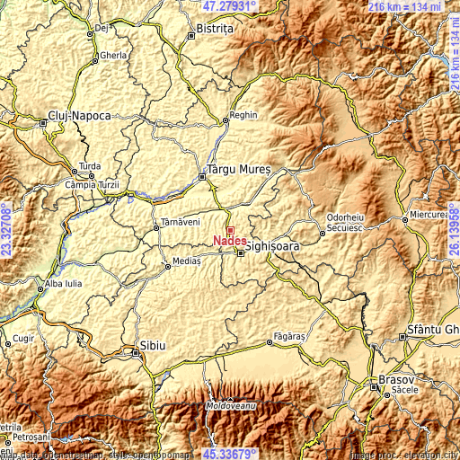 Topographic map of Nadeş