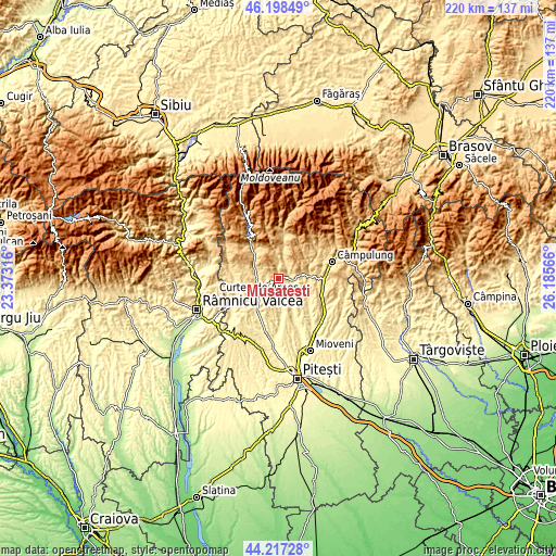 Topographic map of Mușătești