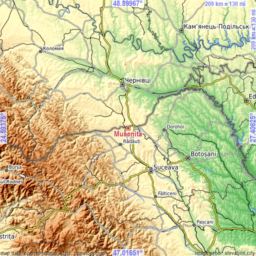 Topographic map of Muşeniţa