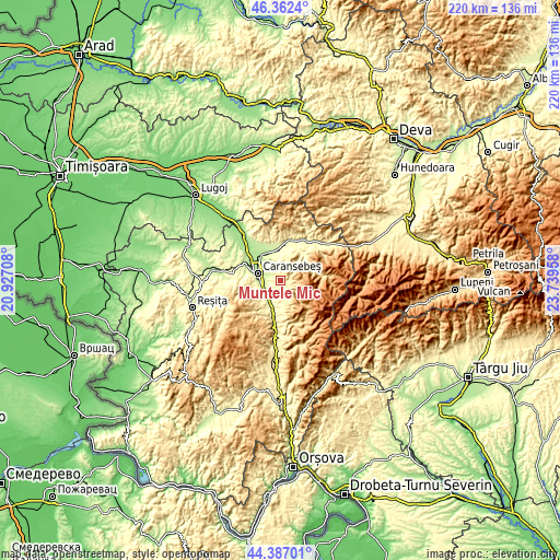 Topographic map of Muntele Mic