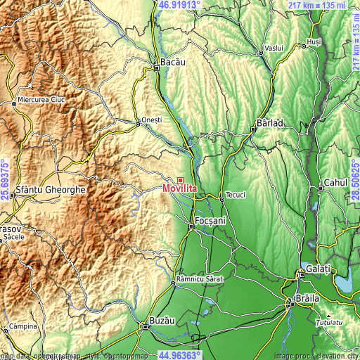 Topographic map of Moviliţa