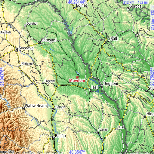 Topographic map of Movileni