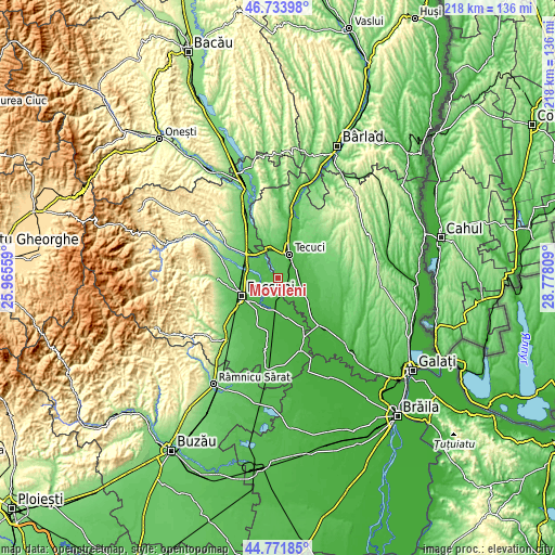 Topographic map of Movileni