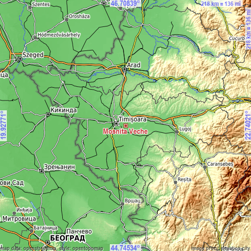 Topographic map of Moșnița Veche