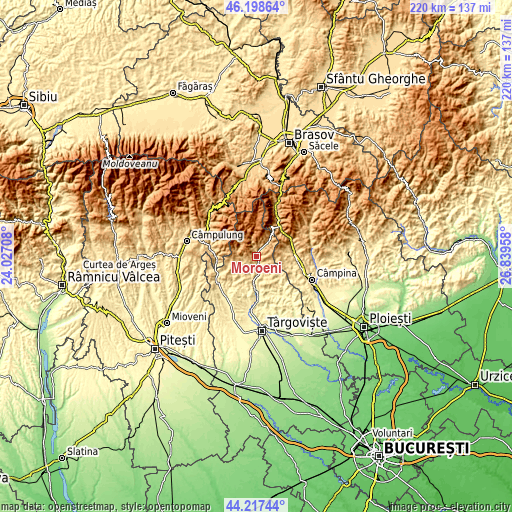 Topographic map of Moroeni