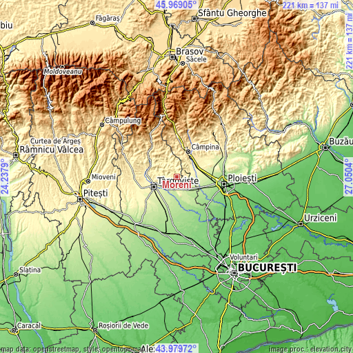 Topographic map of Moreni