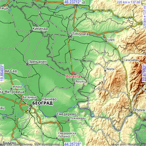 Topographic map of Moraviţa