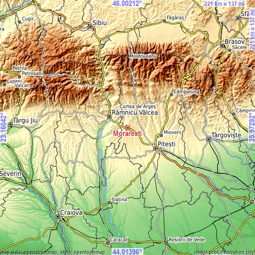 Topographic map of Morăreşti