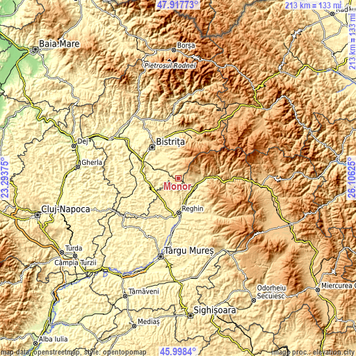 Topographic map of Monor