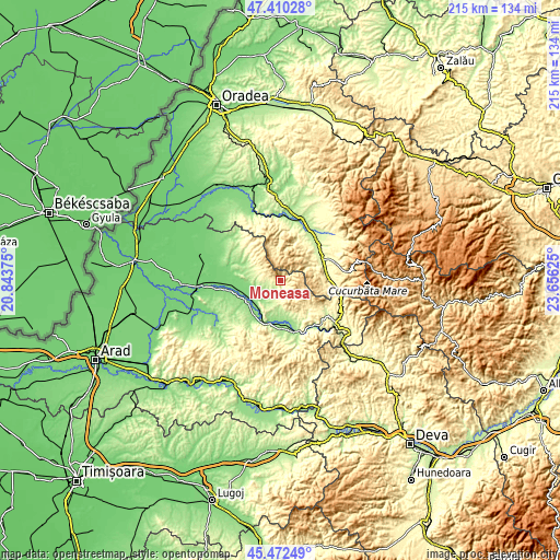 Topographic map of Moneasa