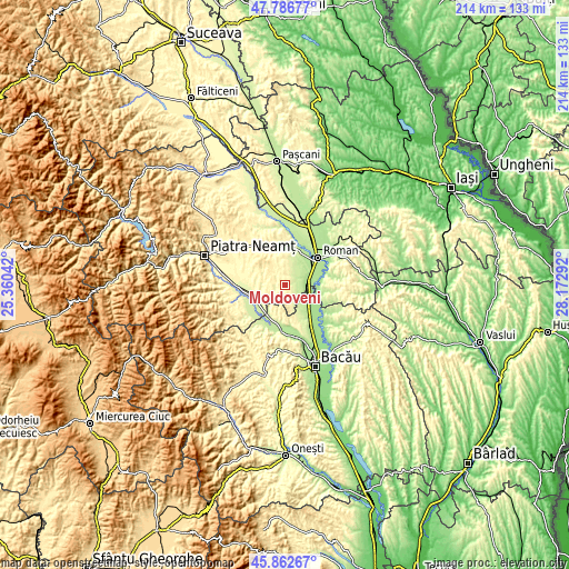 Topographic map of Moldoveni