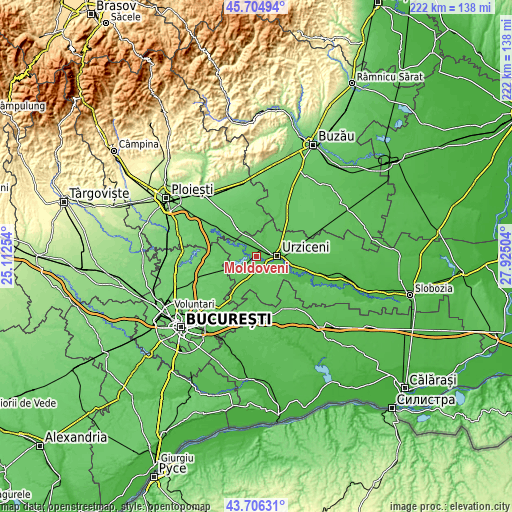 Topographic map of Moldoveni