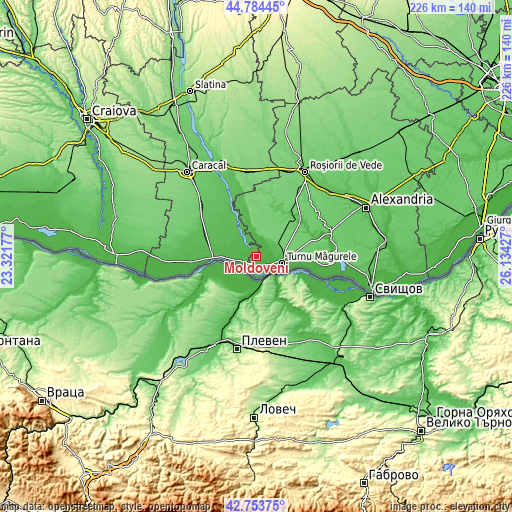 Topographic map of Moldoveni