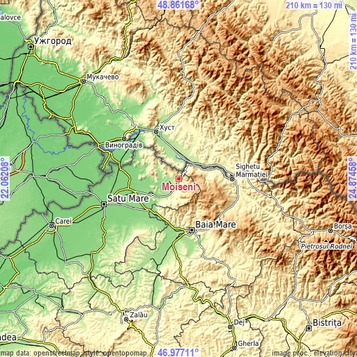 Topographic map of Moișeni
