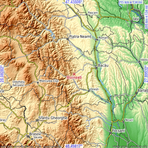 Topographic map of Moineşti