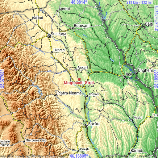 Topographic map of Mogoşeşti-Siret