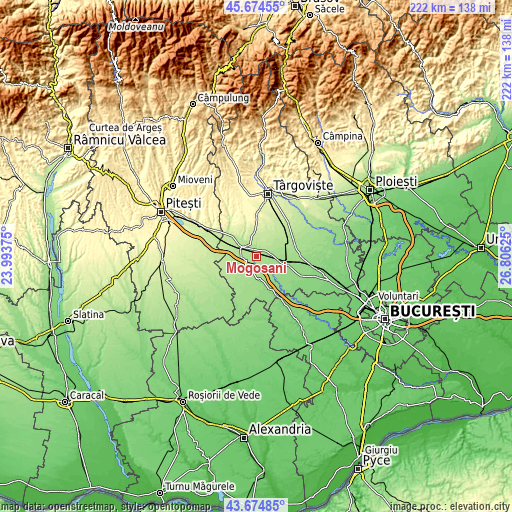 Topographic map of Mogoşani