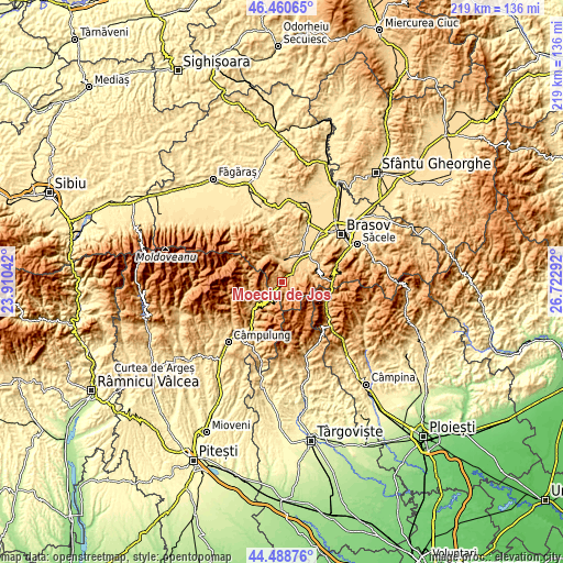 Topographic map of Moeciu de Jos