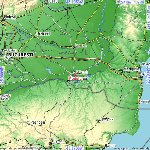 Topographic map of Modelu