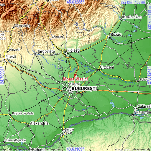 Topographic map of Moara Vlăsiei