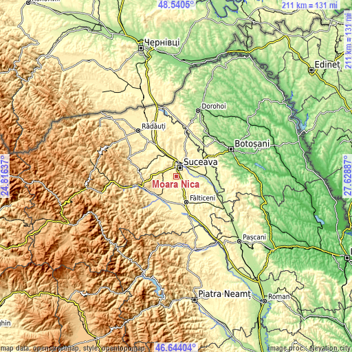 Topographic map of Moara Nica
