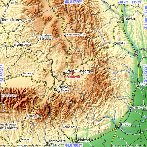 Topographic map of Moacşa