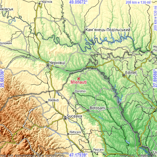 Topographic map of Mlenăuți