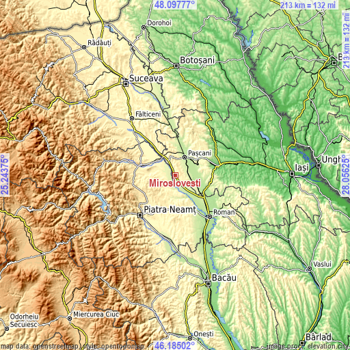 Topographic map of Miroslovești