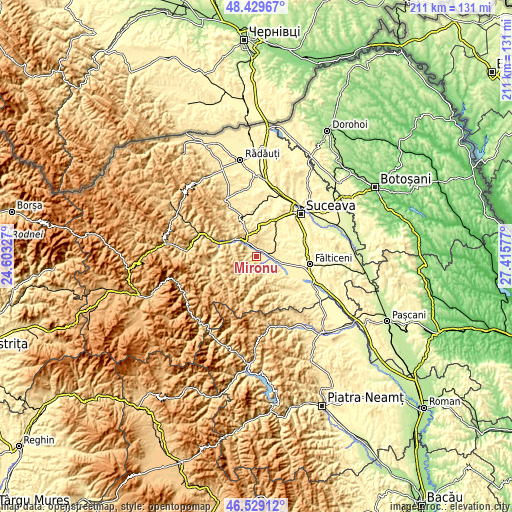 Topographic map of Mironu